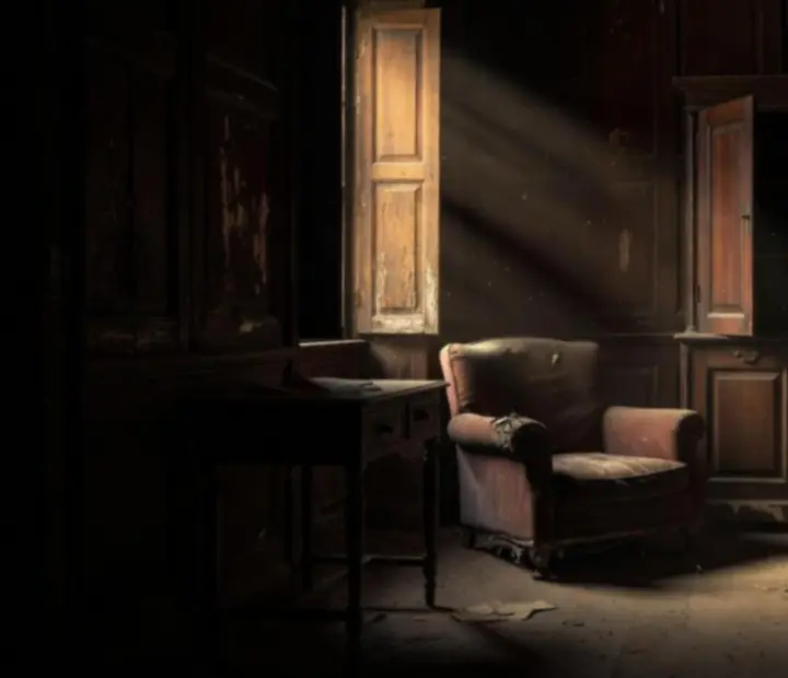 Pokój w The Room Three wypełniony kontrastem światła i cieni podkreślających detale zagadki.